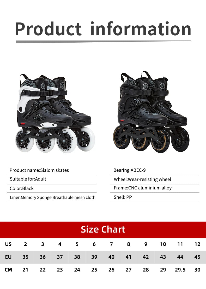 2025 New SY Adult Large Size 110mm Inline Slalom Skates Racing Roller Skating with Aluminum Frame PP Chassis Skates Shoe Made