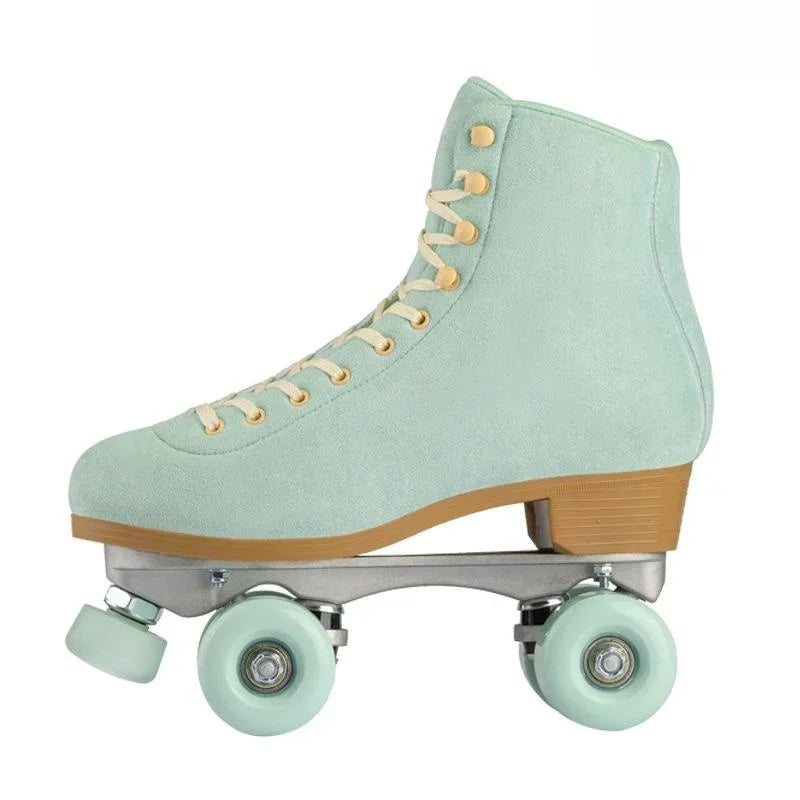 Women Quad Roller Skates Double Line Skate Black Green Yellow Fashion Patines Skating Boots Retro Skating Shoes Size 35-44