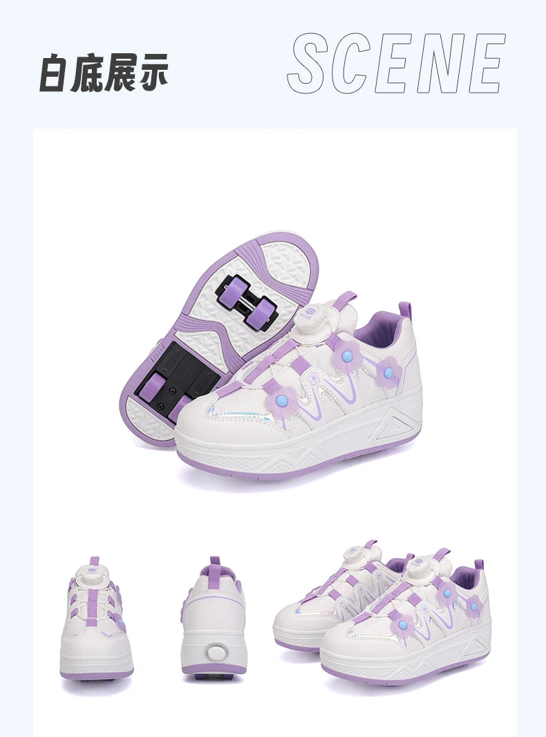 2026New Cool and Detachable Automatic Four Wheel Roller Skating Shoes for Girls, High Beauty Skating Shoes for Kids