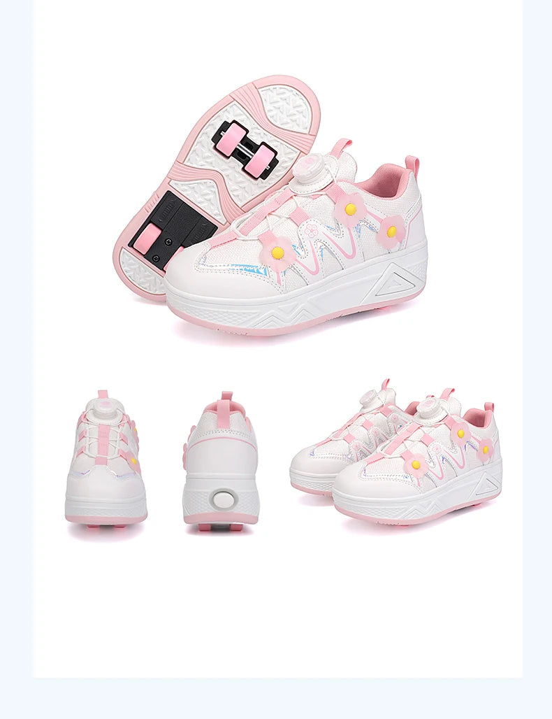 2026New Cool and Detachable Automatic Four Wheel Roller Skating Shoes for Girls, High Beauty Skating Shoes for Kids
