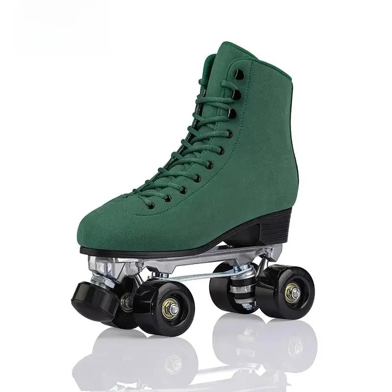 Women Quad Roller Skates Double Line Skate Black Green Yellow Fashion Patines Skating Boots Retro Skating Shoes Size 35-44