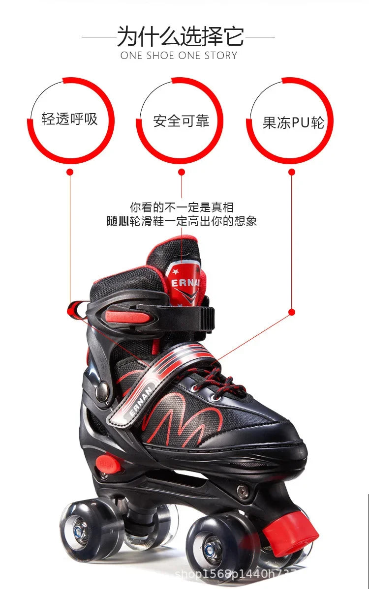Adjustable Roller Skates with Glowing Wheels, Quad Skate Shoes for Beginners Kids, Breathable Comfortable Sturdy Durable Design