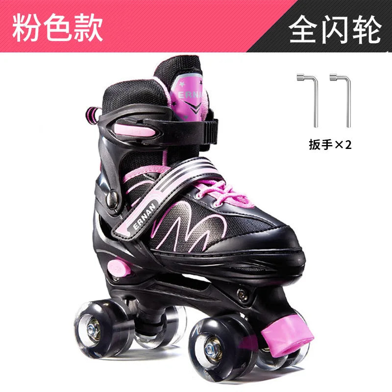 Adjustable Roller Skates with Glowing Wheels, Quad Skate Shoes for Beginners Kids, Breathable Comfortable Sturdy Durable Design