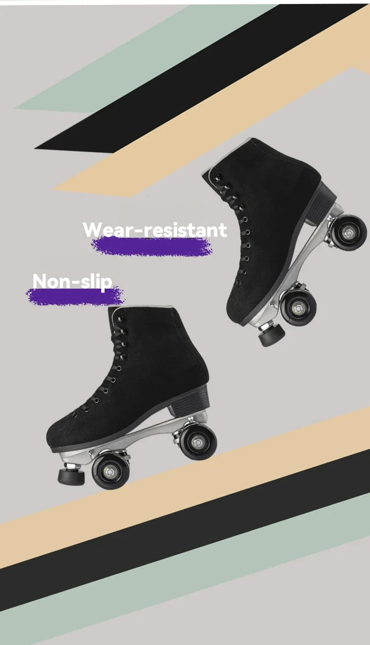Women Quad Roller Skates Double Line Skate Black Green Yellow Fashion Patines Skating Boots Retro Skating Shoes Size 35-44