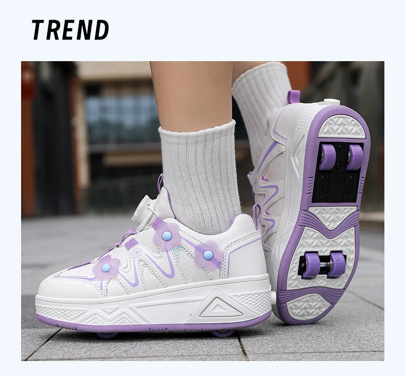 2026New Cool and Detachable Automatic Four Wheel Roller Skating Shoes for Girls, High Beauty Skating Shoes for Kids