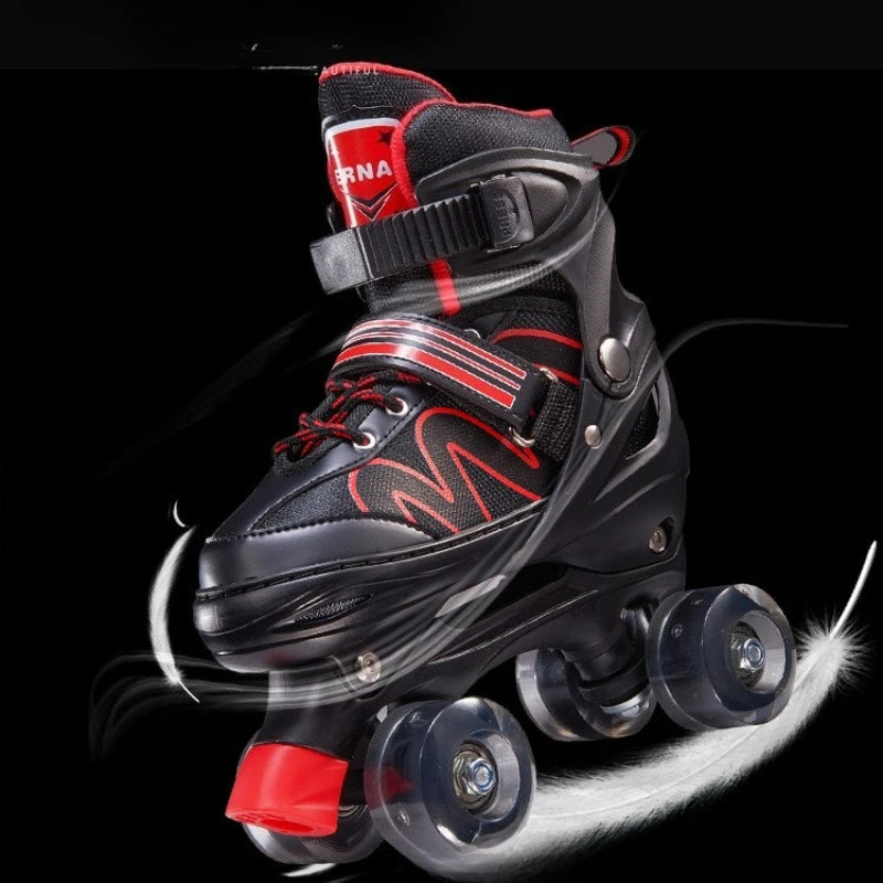 Adjustable Roller Skates with Glowing Wheels, Quad Skate Shoes for Beginners Kids, Breathable Comfortable Sturdy Durable Design