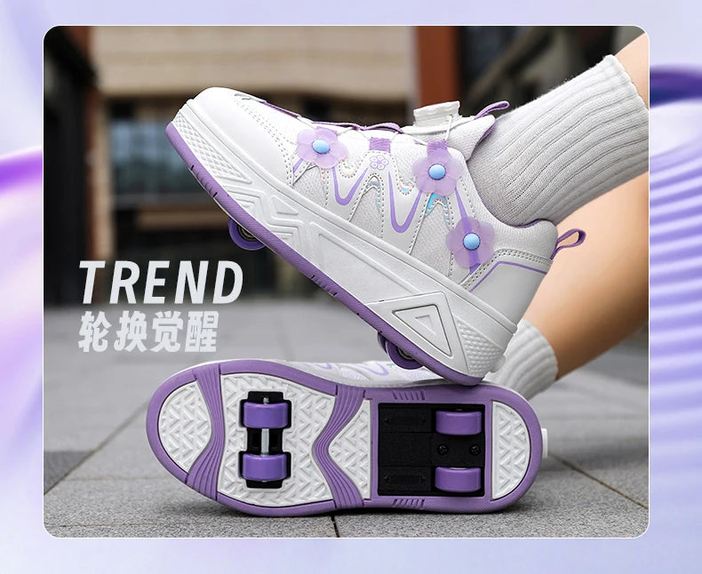 2026New Cool and Detachable Automatic Four Wheel Roller Skating Shoes for Girls, High Beauty Skating Shoes for Kids