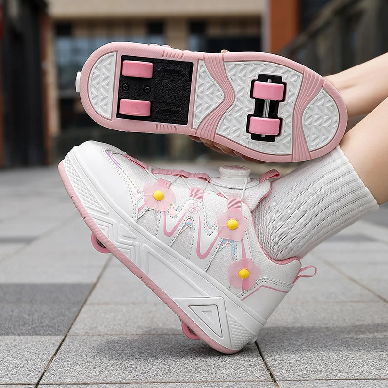 2026New Cool and Detachable Automatic Four Wheel Roller Skating Shoes for Girls, High Beauty Skating Shoes for Kids