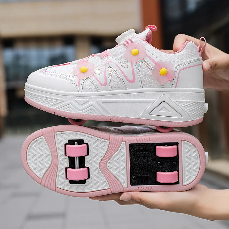 2026New Cool and Detachable Automatic Four Wheel Roller Skating Shoes for Girls, High Beauty Skating Shoes for Kids