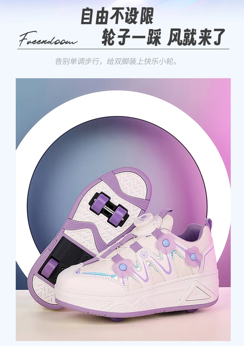 2026New Cool and Detachable Automatic Four Wheel Roller Skating Shoes for Girls, High Beauty Skating Shoes for Kids