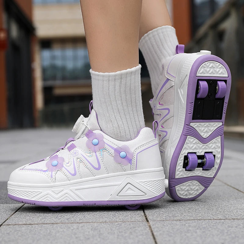 2026New Cool and Detachable Automatic Four Wheel Roller Skating Shoes for Girls, High Beauty Skating Shoes for Kids