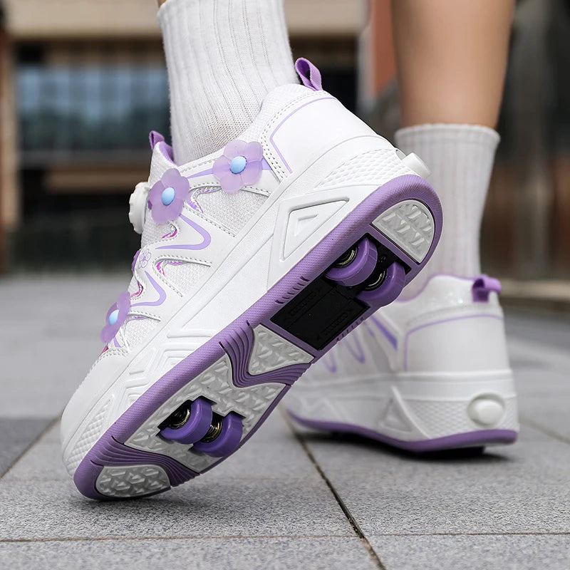 2026New Cool and Detachable Automatic Four Wheel Roller Skating Shoes for Girls, High Beauty Skating Shoes for Kids