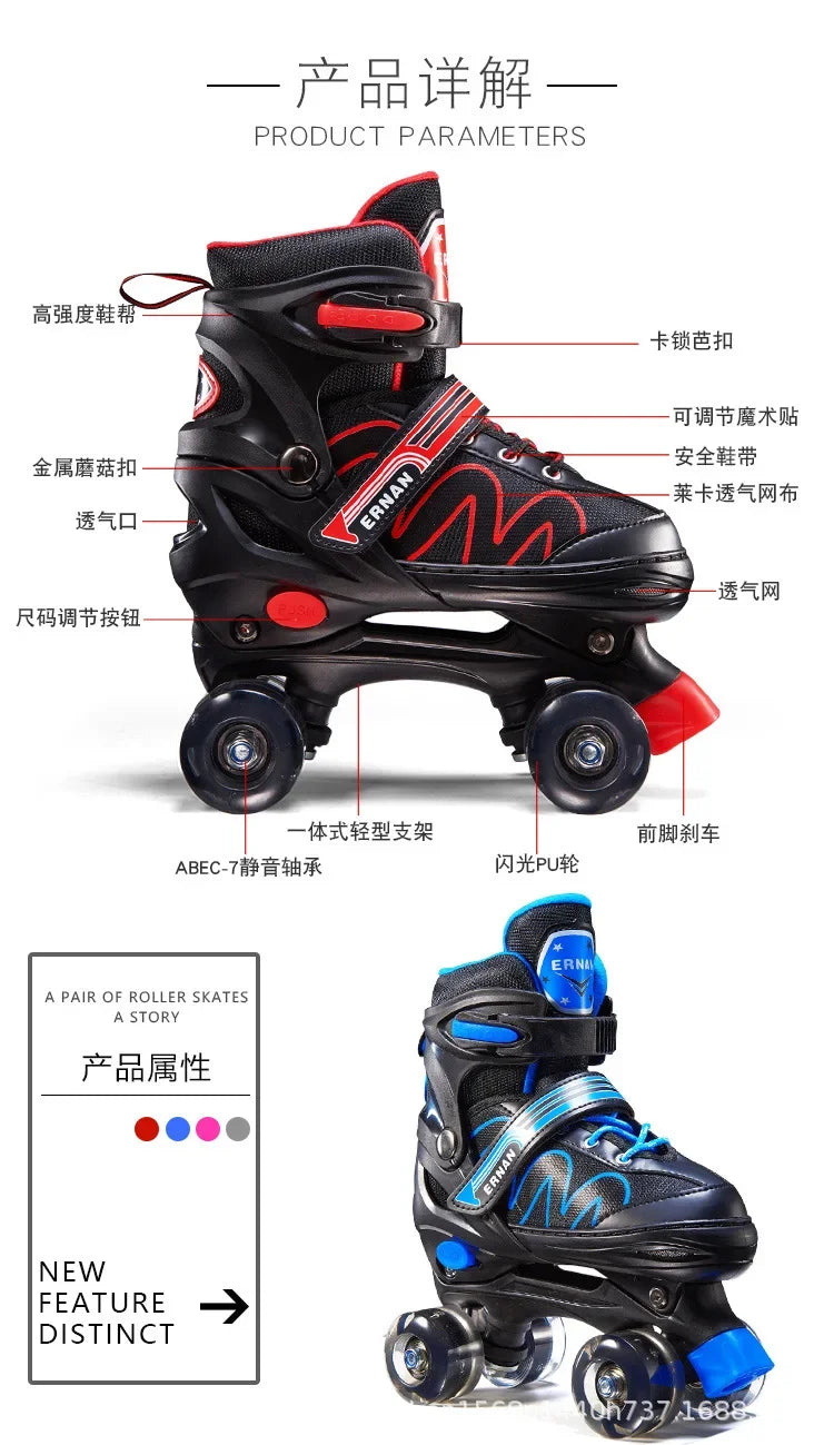 Adjustable Roller Skates with Glowing Wheels, Quad Skate Shoes for Beginners Kids, Breathable Comfortable Sturdy Durable Design
