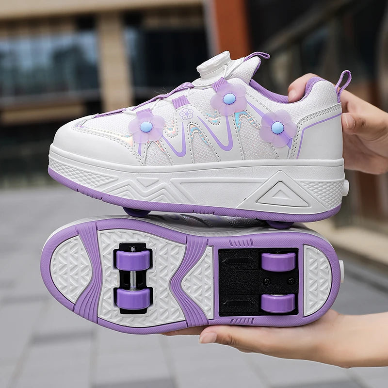 2026New Cool and Detachable Automatic Four Wheel Roller Skating Shoes for Girls, High Beauty Skating Shoes for Kids