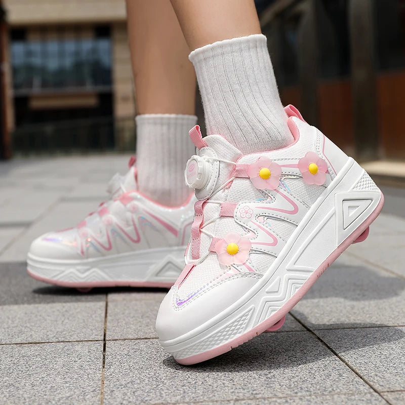 2026New Cool and Detachable Automatic Four Wheel Roller Skating Shoes for Girls, High Beauty Skating Shoes for Kids