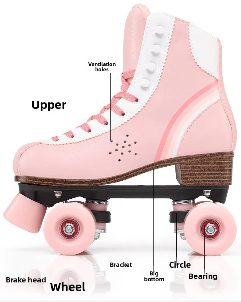 Men Women Quad Roller Skates Rink Use, Adjustable Big Brake Roller Shoes with Shock Absorbing, Breathable Comfort Fit Durable