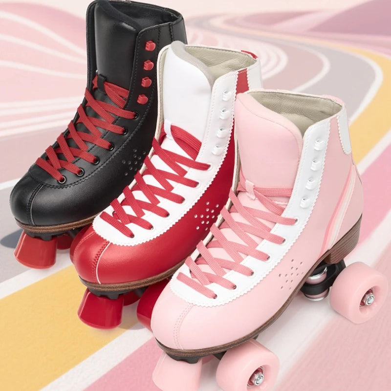 Men Women Quad Roller Skates Rink Use, Adjustable Big Brake Roller Shoes with Shock Absorbing, Breathable Comfort Fit Durable