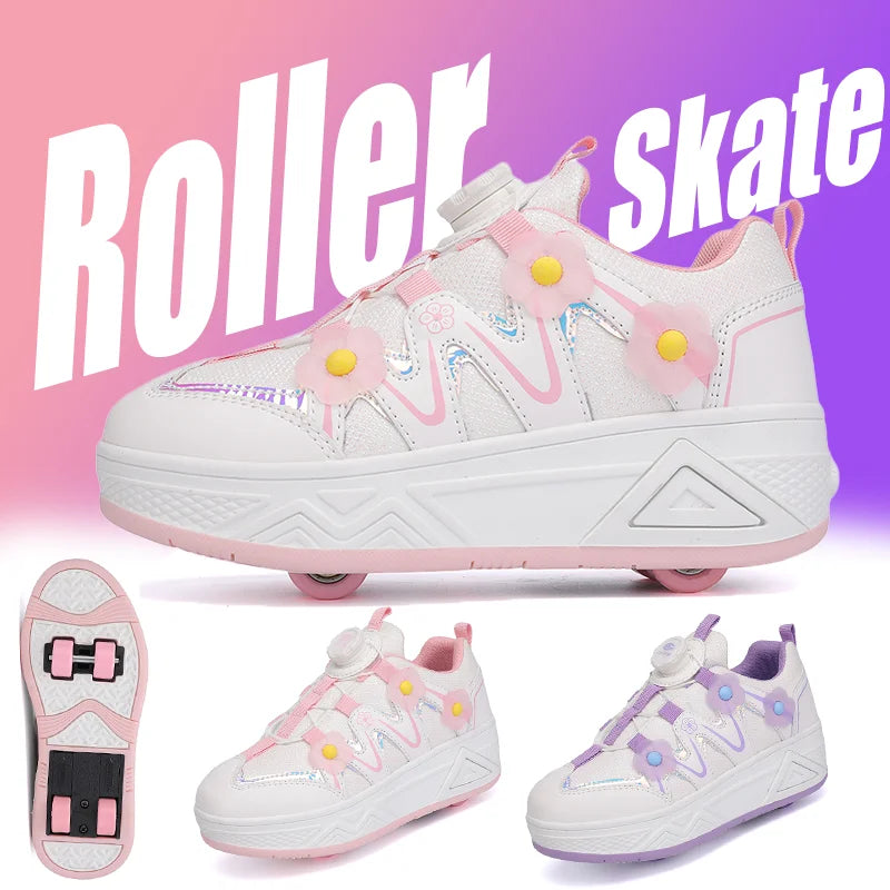 2026New Cool and Detachable Automatic Four Wheel Roller Skating Shoes for Girls, High Beauty Skating Shoes for Kids