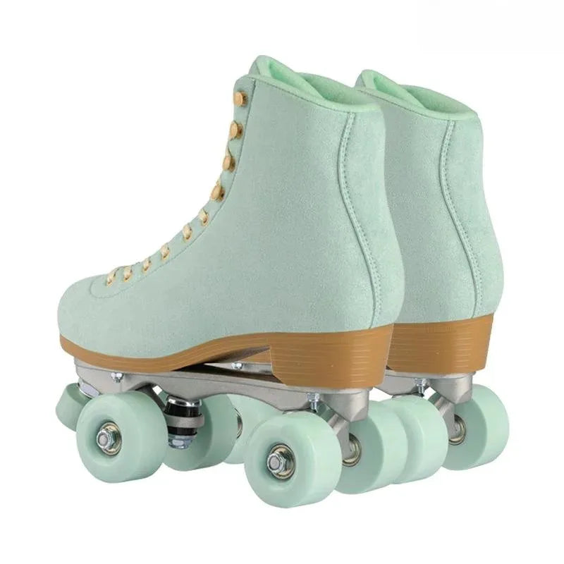 Women Quad Roller Skates Double Line Skate Black Green Yellow Fashion Patines Skating Boots Retro Skating Shoes Size 35-44