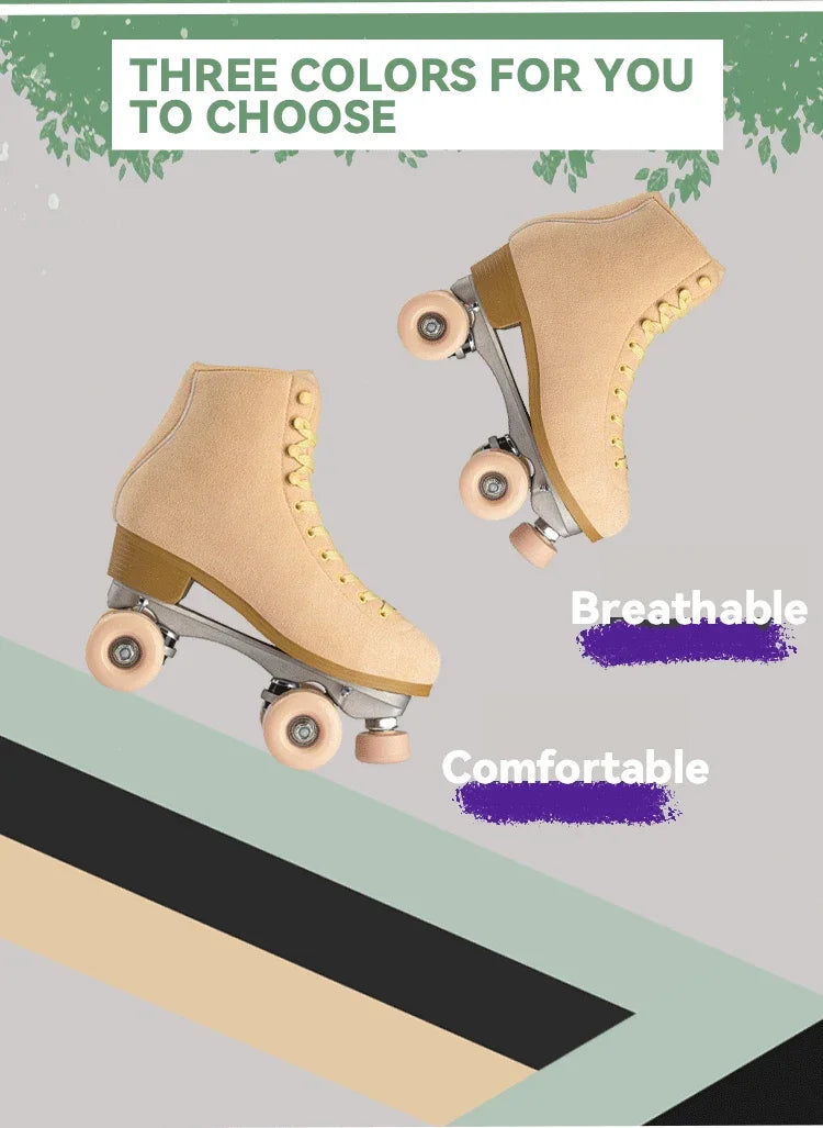 Women Quad Roller Skates Double Line Skate Black Green Yellow Fashion Patines Skating Boots Retro Skating Shoes Size 35-44