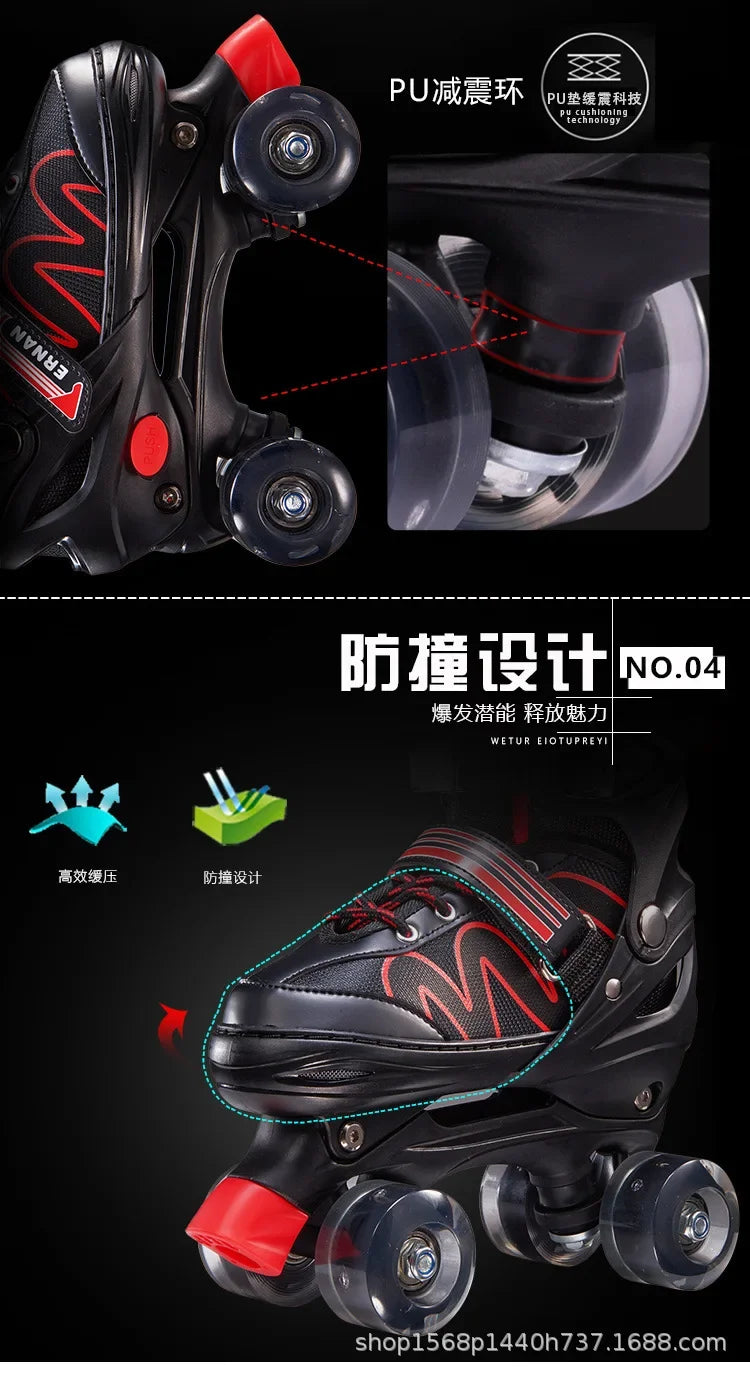 Adjustable Roller Skates with Glowing Wheels, Quad Skate Shoes for Beginners Kids, Breathable Comfortable Sturdy Durable Design