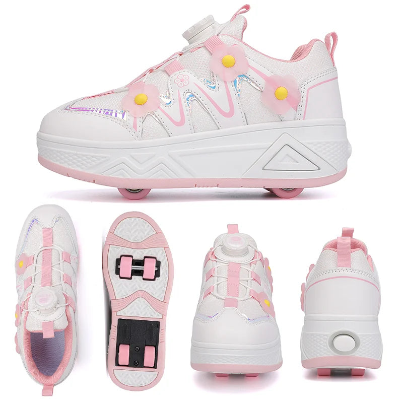 2026New Cool and Detachable Automatic Four Wheel Roller Skating Shoes for Girls, High Beauty Skating Shoes for Kids