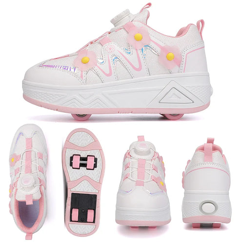 2026New Cool and Detachable Automatic Four Wheel Roller Skating Shoes for Girls, High Beauty Skating Shoes for Kids