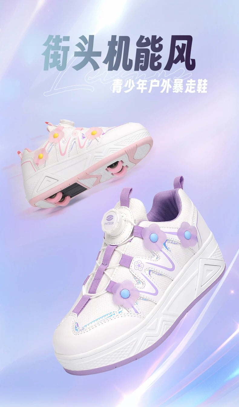 2026New Cool and Detachable Automatic Four Wheel Roller Skating Shoes for Girls, High Beauty Skating Shoes for Kids