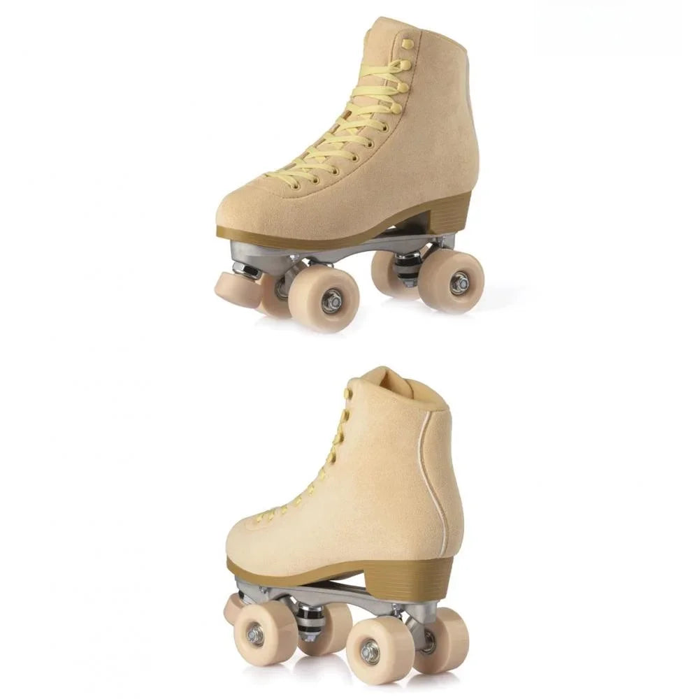 Women Quad Roller Skates Double Line Skate Black Green Yellow Fashion Patines Skating Boots Retro Skating Shoes Size 35-44