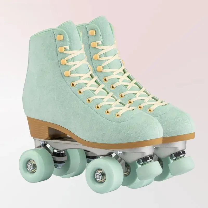 Women Quad Roller Skates Double Line Skate Black Green Yellow Fashion Patines Skating Boots Retro Skating Shoes Size 35-44