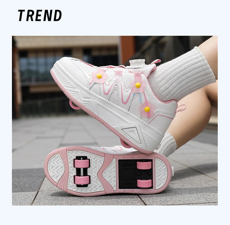 2026New Cool and Detachable Automatic Four Wheel Roller Skating Shoes for Girls, High Beauty Skating Shoes for Kids