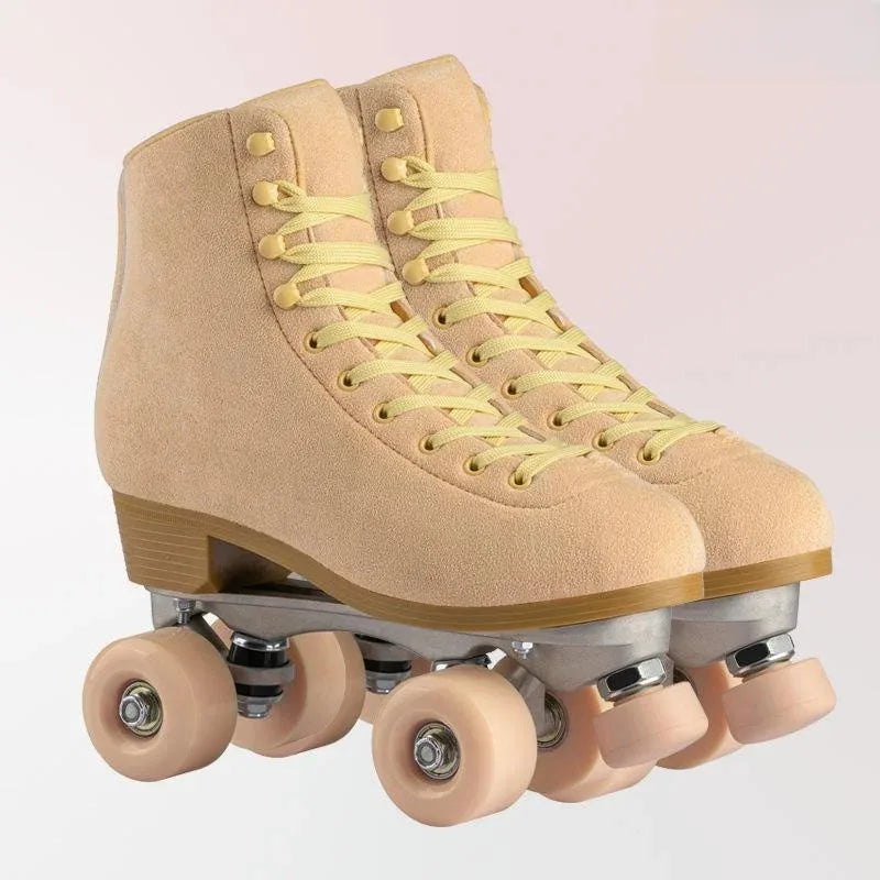 Women Quad Roller Skates Double Line Skate Black Green Yellow Fashion Patines Skating Boots Retro Skating Shoes Size 35-44