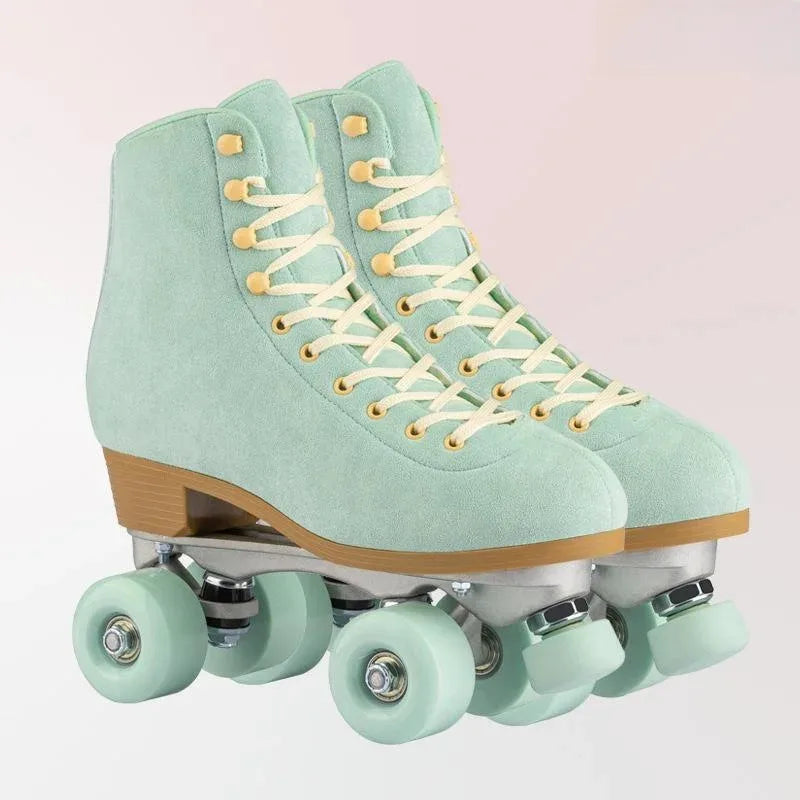 Women Quad Roller Skates Double Line Skate Black Green Yellow Fashion Patines Skating Boots Retro Skating Shoes Size 35-44