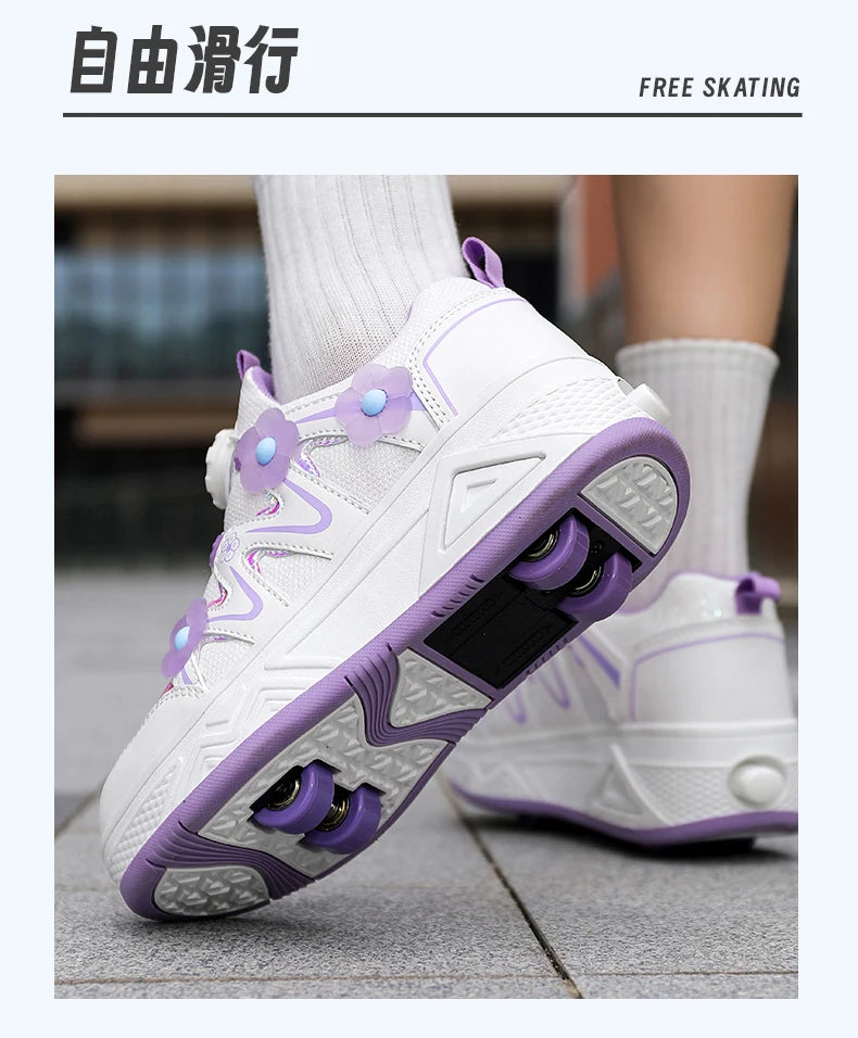 2026New Cool and Detachable Automatic Four Wheel Roller Skating Shoes for Girls, High Beauty Skating Shoes for Kids