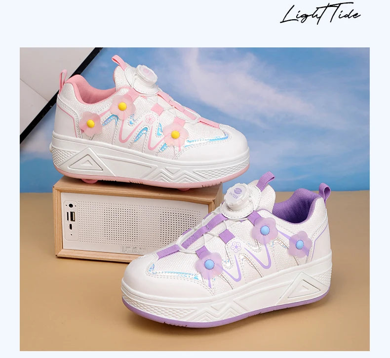 2026New Cool and Detachable Automatic Four Wheel Roller Skating Shoes for Girls, High Beauty Skating Shoes for Kids