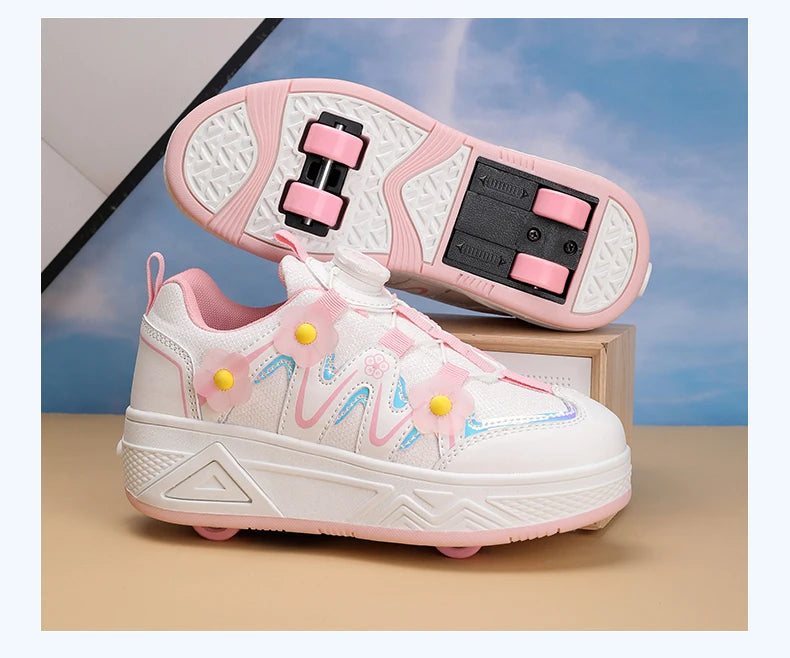 2026New Cool and Detachable Automatic Four Wheel Roller Skating Shoes for Girls, High Beauty Skating Shoes for Kids