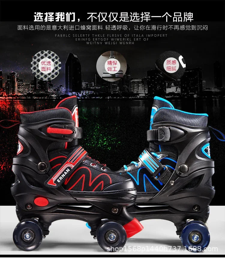 Adjustable Roller Skates with Glowing Wheels, Quad Skate Shoes for Beginners Kids, Breathable Comfortable Sturdy Durable Design