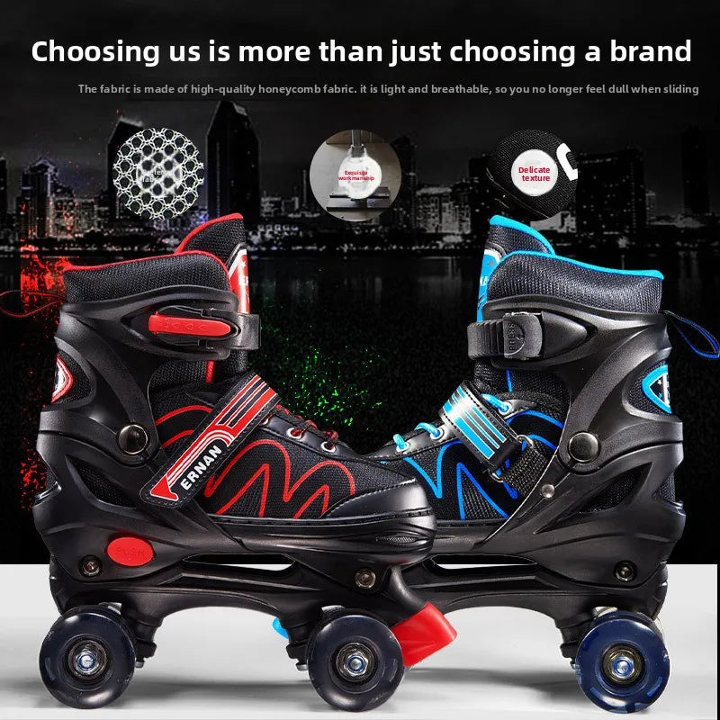 Adjustable Roller Skates with Glowing Wheels, Quad Skate Shoes for Beginners Kids, Breathable Comfortable Sturdy Durable Design